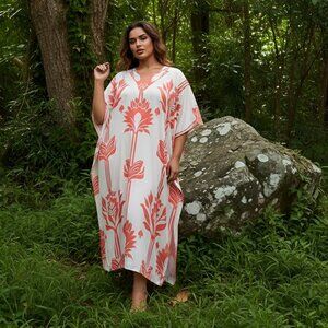 Gypsie Blu Plus Size Floral Printed Caftan Dress Stylish Maxi Cover Up for Party
